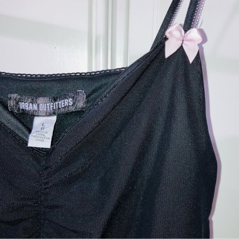 Y2K Urban Outfitters Ruched Black Pink Bow Top Coquette Girl 00’s Gossip Girl L - Picture 6 of 8